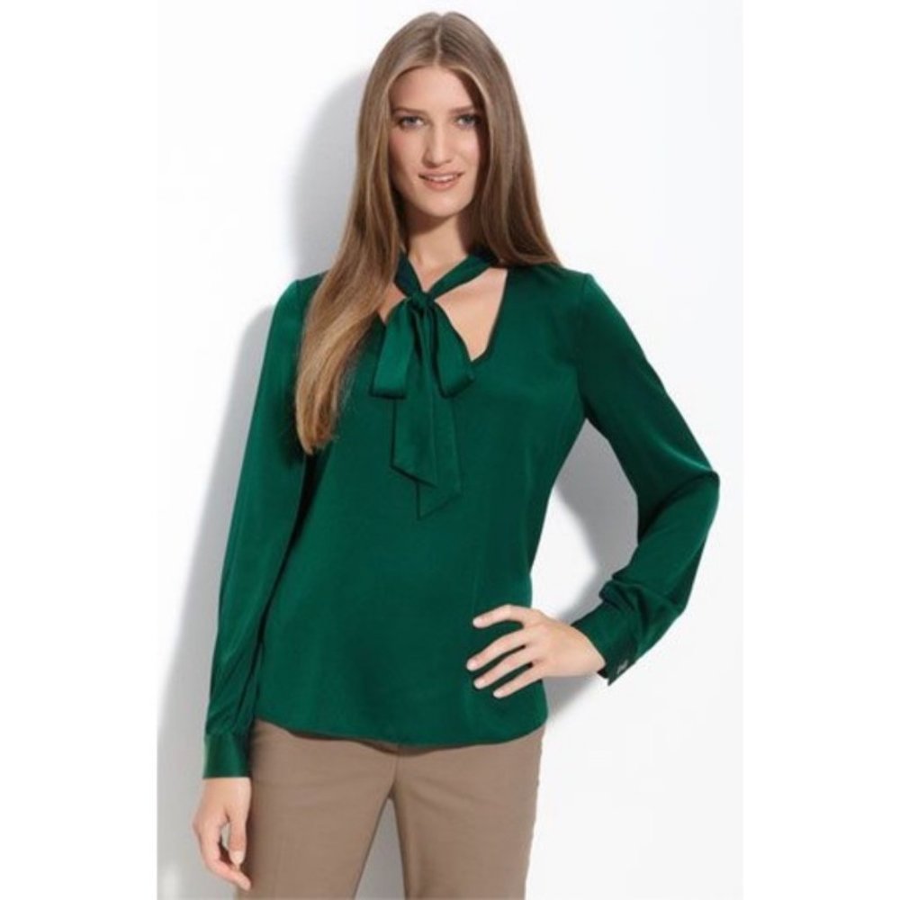 Tahari Silk Blouse in Green
